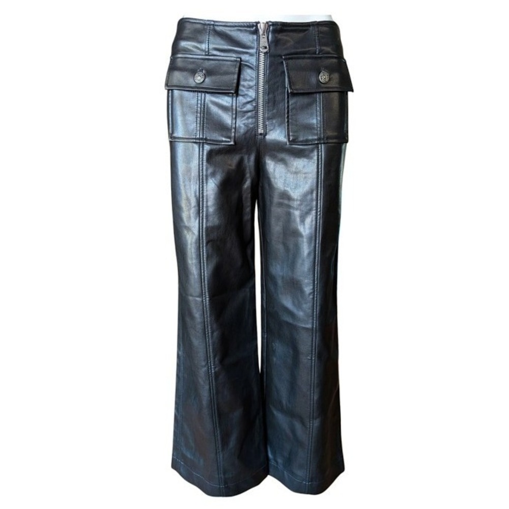 Cinq a Sept Azure Black Vegan Leather‎ Wide Leg Cargo Pants Size 8 NWT